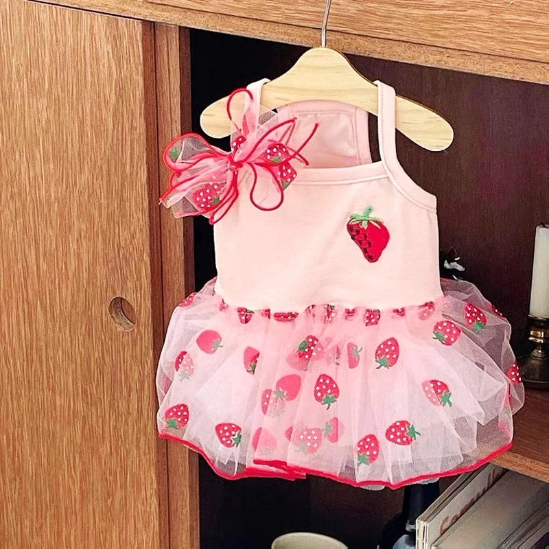 Strawberry Print Dog Suspender Dress
